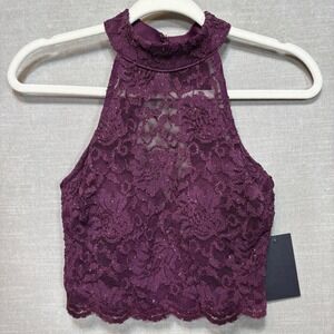 City Triangles Halter Crop Top Womens 5 Lace Glitter Formal‎